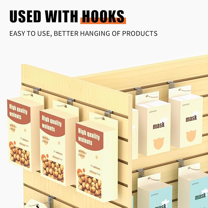 49.5”W x 24”D x 54”H - Retail Slatwall Gondola Display with 3” Slat Wall Units，Maple Versatile H-Unit Slatwall Display Stand