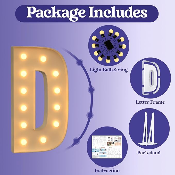 Marquee Letters 4 Feet Tall, 4FT Large Light up Letters D, Big Sign D with Warm White Light for Birthday Wedding Proposal Engagement Graduation Party Backdrop Decorations