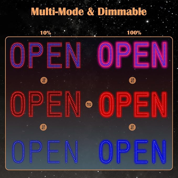 LED Open Sign for Business, exTopGoal 30"x10" Large Ultra Bright Open Signs with Remote Control, Dimmable Window Sign for Store Shop Storefront - Red&Blue