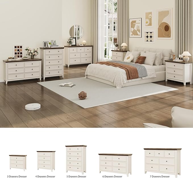 BLANKSPACE Dresser for Bedroom, 3 Drawer Dresser, Modern 3 Chest of Drawers, Farmhouse Storage Cabinet with 3 Drawers for Home Office, Dining Room, Antique White