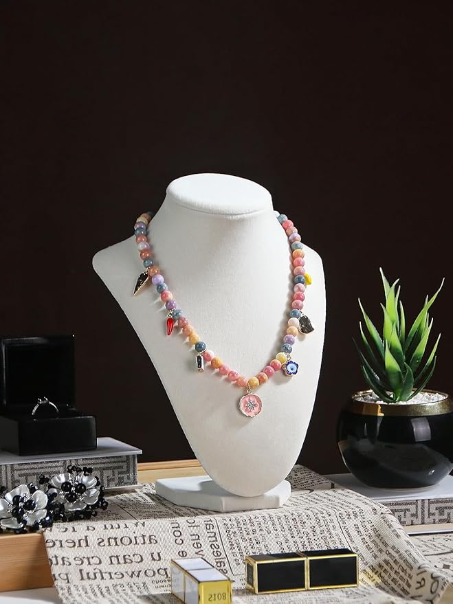 Necklace Display Stand for Selling, Necklace Holder Organizer, Jewelry Display for Vendors,Velvet Chain Jewelry Bust Holder Organizer (4, Beige)