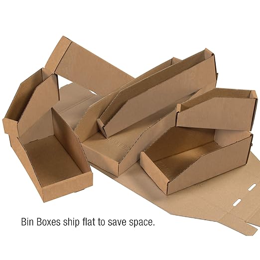 Aviditi Corrugated Cardboard Storage Bins, 6"x 12"x 4 1/2", Kraft, Pack of 50, for Warehouse, Garage and Home Organization