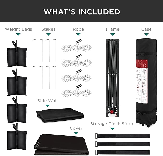Best Choice Products 10x10ft Easy Pop Up Canopy w/Side Wall, 10 Pockets, Portable Carrying Case, 1-Button Setup, 4 Weight Bags - Black