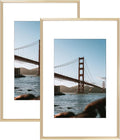 Frametory, 11x17 Metal Picture Frame with Mat for 8x12 Picture & Real Glass, Aluminum Photo Frame Collection (Gold, 2 Pack)