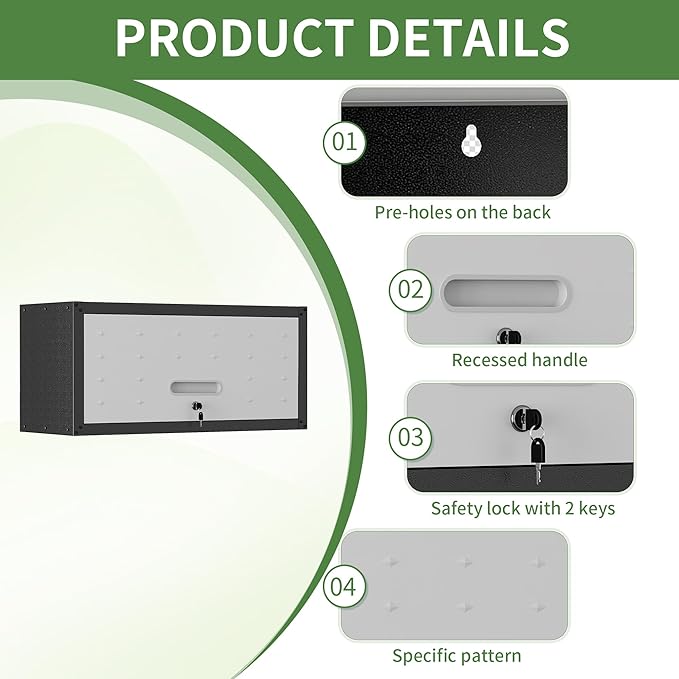 Garage Wall Cabinet, Wall Mounted Cabinet with Up-flip Door and Adjustable Shelf for Garage, Tool Room, Kitchen, Assembly Required(Black and Gray)