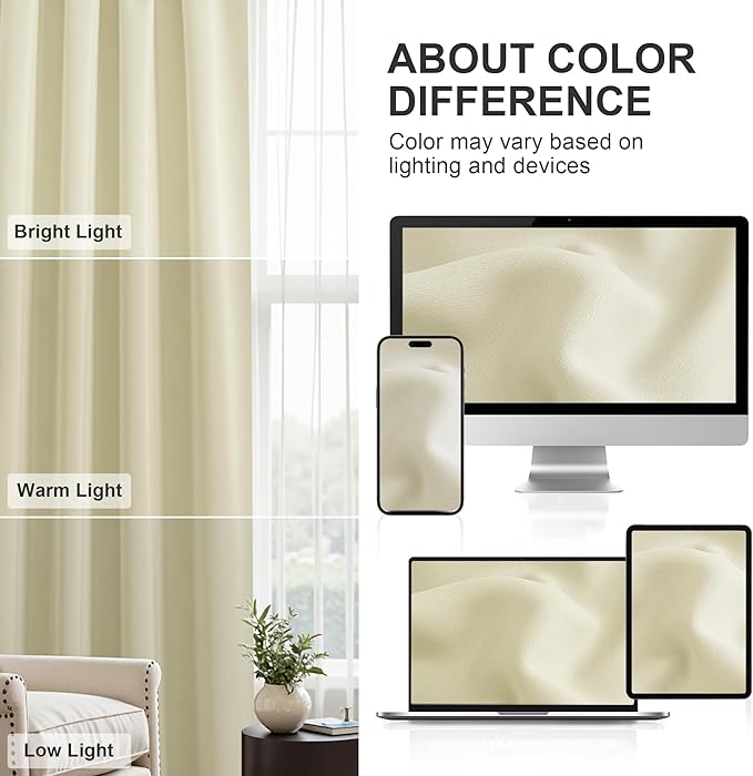 PONY DANCE Beige Kitchen Window Curtains 45 inch Length 2 Panels Set, Thermal Insulated Small Window Curtains, Light Beige Short Drapes for Bathroom, RV Camper, W 42 x L 45 inch
