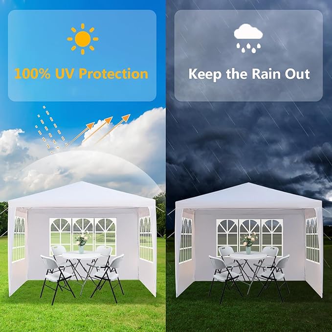 10x10 FT Party Tent, Outdoor Wedding Tents for Parties, Canopy Event Tent with 3 Removable Sidewalls, Waterproof Gazebo Shelter for Birthday Parties, Weddings, BBQs & Events (10X10FT-3Sides White)