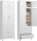 Kitchen Pantry Cabinet, Tall Storage Cabinets with Three Drawers, 90" H Metal Cabinet with Shelves, Freestanding Cupboard for Dining, Living Room, White, 16" D x 32" W x 90" H,Assembly Required