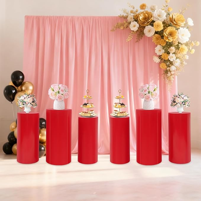 Eapmic Pedestal Stands for Party, Cake Pedestal Stand, Dessert Table Display Plinth Pillars, Sculpture Display Column Decoration Cube for Wedding Birthday (Red, Cylinder-6Pcs(27.56"+26"+23.62"))