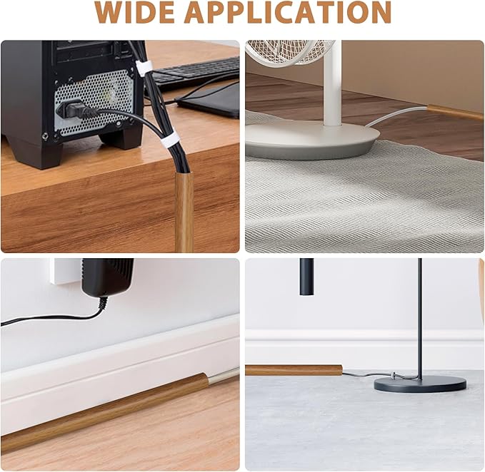 Floor Cord Cover Self Adhesive Cord Hider,20FT Cable Management, Extension Strip Protector for Wires, Prevent Cable Trips for Offices, Gyms, Exhibitions Cavity:0.39"(W) x 0.27"(H) Brown Wood