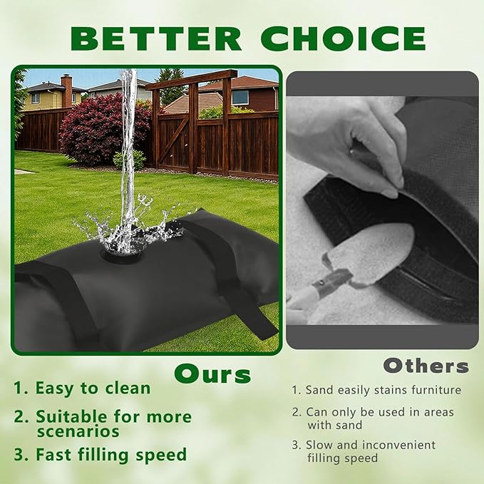 Umbrella Base Water Weight Set of 2, Patio Fillable Water Bags for Weight, Heavy Duty Furniture Outdoor Weights to Hold Down Umbrella Stand Patio Garden Backyard Black (2-PCS)