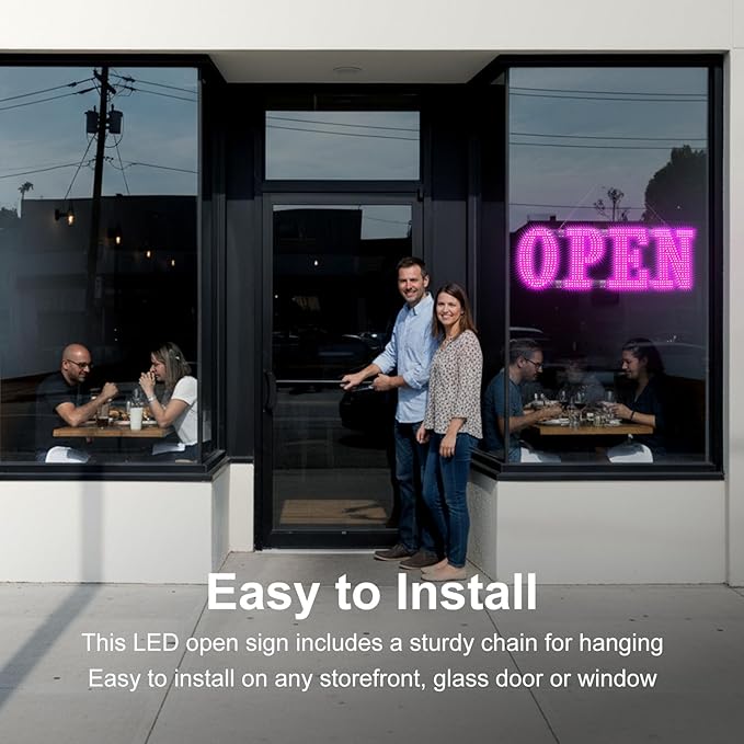 40'' × 14'' Large LED Open Signs for buiness with Remote, 14 Scene Modes Unique Design Light Up Sign for Window Store Retail Restaurant Pink