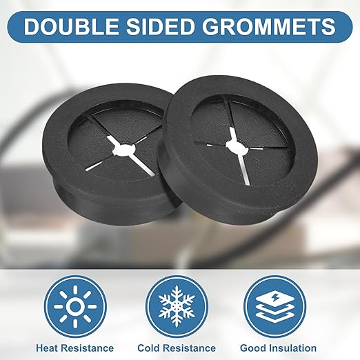 uxcell 6Pcs Cable Cord Grommet, 1-3/8"(35mm) Rubber Desk Grommets Wire Pass Through Hole Cover with Marked Cable Ties for Home Office Cable Wire Protection, Black