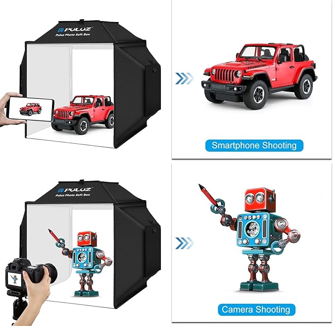 PULUZ Portable Photo Studio Light Box, 16x16 inch Professional Dimmable Shooting Tent Kit Soft Box with 480pcs LEDs Lights 4 Backdrops for Jewelry and Small Product Photography Props Upgrade 16 inch