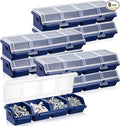 Hushee 6 Pcs Screw Organizer Box with Lid 4 Compartments Tool Bin Divider Plastic Stackable Hardware Organizer Small Part Storage Sorting Screw Box for Garage Workbench Craft Storage (Blue)