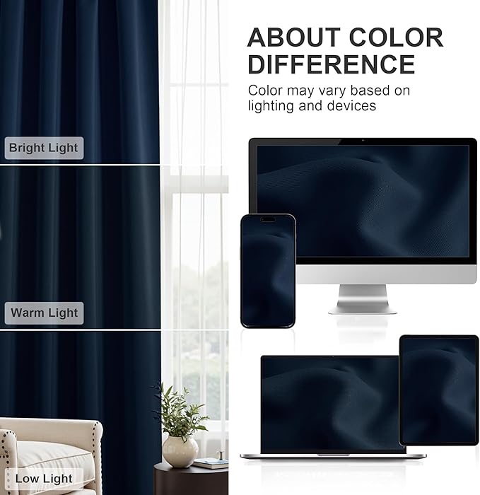 PONY DANCE Window Treatment Thermal Insulated Rod Pocket Blackout Curtains/Drapes for Bedroom(Navy Blue,Set of 2 Panels,52 by 72 Inch Length)