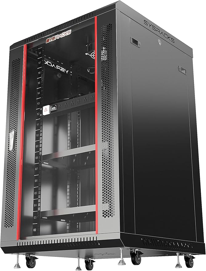 Sysracks - Server Rack – Wall Mount Rack - Locking Cabinet for Network - Electronics - Security - Audio - Video - AV Equipment - Data Rack - Legs/Power Strip/Shelf/Fan - 24-Inch Deep Sysracks… (18U)