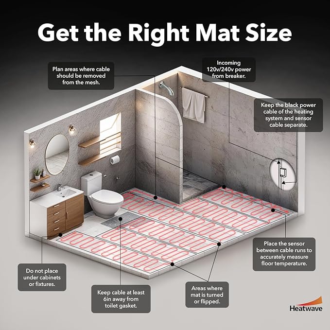 Electric Heated Floor System, 100 Sqft 240V Underfloor Electric Heating System, Heated Floor Mat, Radiant Heaters for Indoor Use, Heating Mat with 7-Day/4 Event Programmable GFCI Thermostat