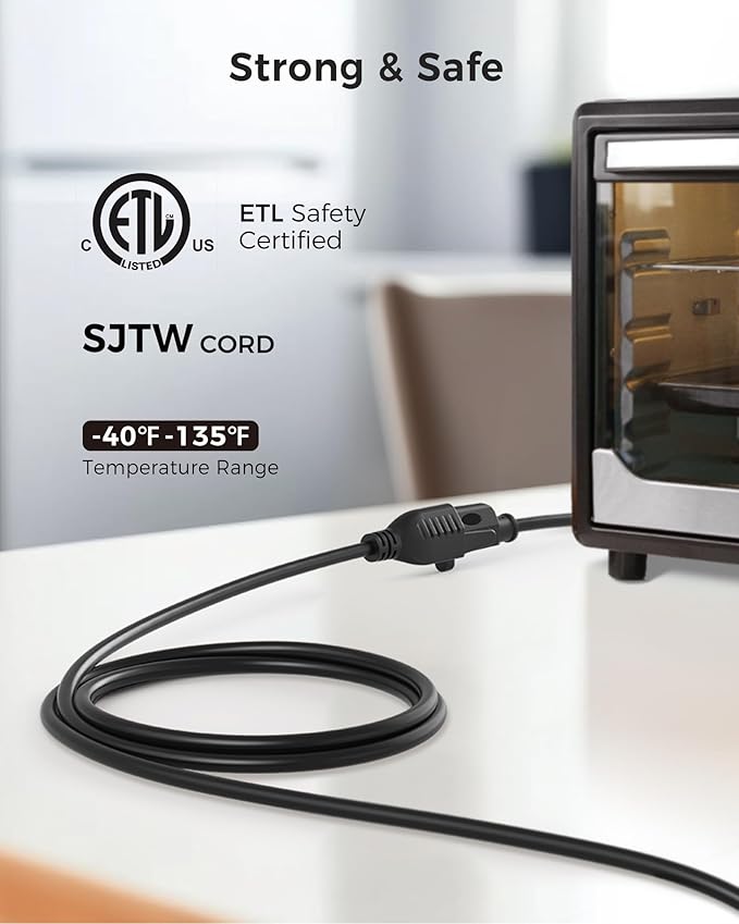 [ETL Listed] Cable Matters 2-Pack 16 AWG Heavy Duty 13A Power Extension Cord - 10ft, 3 Prong Power Cord Extension, NEMA 5-15P to NEMA 5-15R, Black