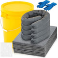 41 Pcs Universal Spill Kit Portable Complete 9-Gallon Spill Kit, Absorbs Oils Water and More, Yellow Bucket, 30 Absorbent Pads, 4 Pcs 3" x 4' Sorbent Socks, 5 Disposal Bags, PVC Gloves