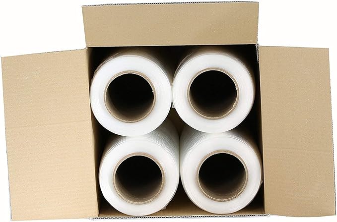 PackageZoom 4 Rolls 18” x 1500ft Heavy Duty Stretch Wrap Film – 55 Gauge Clear Plastic Pallet Wrap Roll for Moving, Packing, Shipping & Storage – Industrial Shrink Film Replaces 80 Gauge Wrap