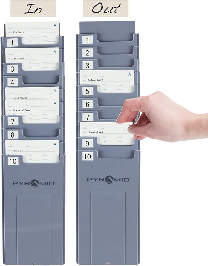Pyramid Time Systems - Pyramid 43087 Time Card Rack Compatible with Pyramid 2500/2650 Time Clocks and 42415 Time Cards, Plastic Wall Mounted Holder with 10 Slots – Time Card Holder