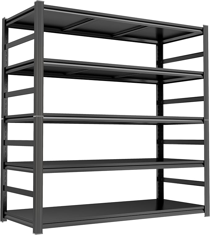 Garage Shelving Units, Heavy Duty 5-Tier Storage Shelves, Metal Adjustable Storage Rack, Steel Shelves, 2750 lbs Capacity, Industrial Shelving for Heavy Tools (Black, 18"Dx47"Wx78"H, 5-tier)