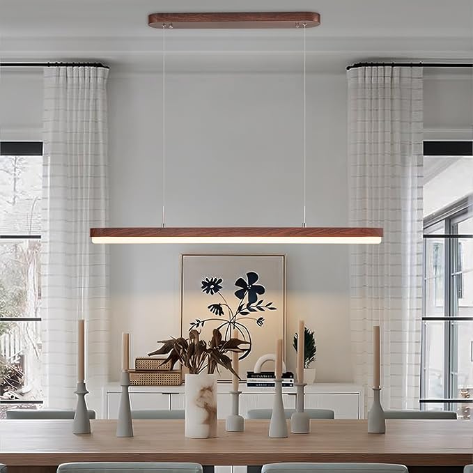 EDISLIVE Modern Linear LED Island Light Dimmable LED Chandelier 38.6 in Adjustable Linear Hanging Light Fixture 3000K-6500K 37W Pendant Light with Iron Acrylic for Dinning Room Kitchen，Walnut Brown