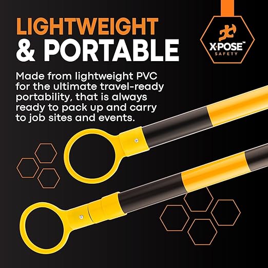 Retractable Barrier for Safety Traffic Cones - 2" OD - Large Yellow and Black Bar Barricade - for Road Construction, Parking, Warning, Temporary Security Divider (80, Yellow & Black, 72" x 120")