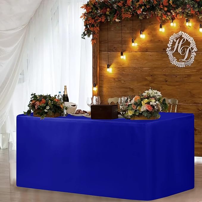 HolidayIdeas Royal Blue Fitted Tableclothes - 72 x 30 Inch - 2 Pack Rectangle Table Covers for 6 Foot Tables, Polyester Fabric Tablecloths for Parties, Holiday Dinner, Trade Show