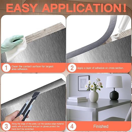 GSCIT Club Grey Silver Edge Banding, 1 1/2 Inch x 50ft Aluminum Brushed Edge Banding PVC Edge Trim for Cabinet Repair Furniture