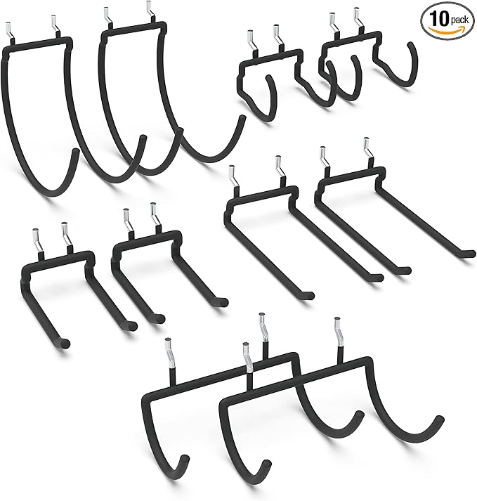HUHOLE Pegboard Drill Holder, Peg Board Utility Hooks, 10 Pack Heavy Duty Peg Board Tool Holder for Power Tools, Drill, Hammer, Cord, Fit for 1/4" Pegboard