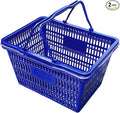 Stackable Plastic Shopping Baskets, Red and Blue, Easy-Grip Handles for Grocery, Retail, Liquor Stores, Home Use (2-pack, Blue)