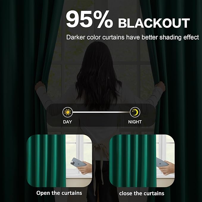 KEQIAOSUOCAI Dark Green Pinch Pleated Blackout Curtains for Small Windows - Thermal Insulated Christmas Green Curtain Drapes with Hooks，40 x 45 Inches Long-2 Panels Set