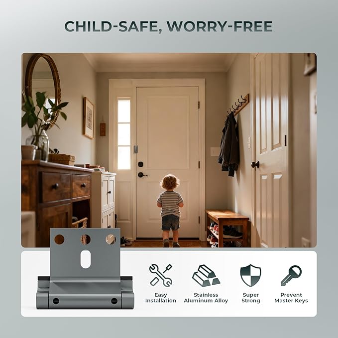 6Pack Home Security Door Reinforcement Lock Childproof, Door Lock for Kid Safety, Door Latch Stopper for Front Door Inside Top of Door, Aluminum Construction Finish