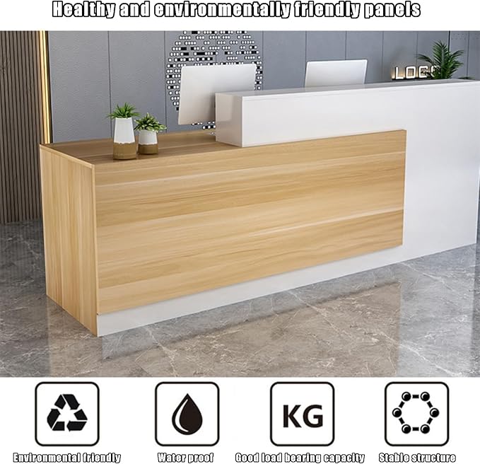Reception Counter Desk With Lockable Drawers, Modern Retail Front Desk, Wooden Computer Table for Checkout Office, Beauty Salon, Lobby, Home Office