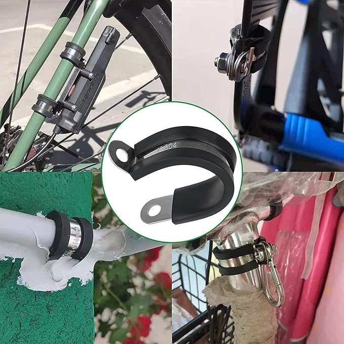 50PCS Cable Clamps 1 Inch 304 Stainless Steel Cable Clamps Rubber Coated Cushioned Insulated Cable Clamp,Automotive Wire Clamps,Pipe Clamps,Metal Clamp for Tube,Wire Cord Installation(25mm)
