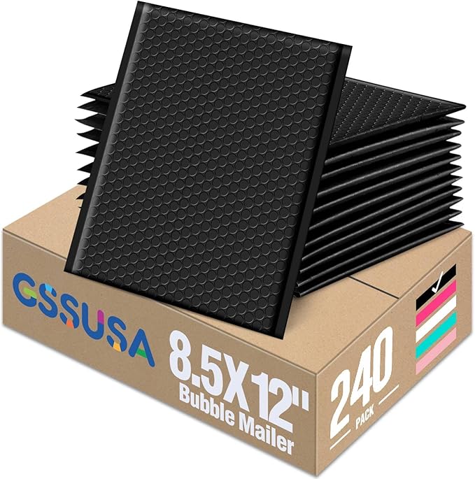 GSSUSA Black Bubble Mailers 8.5X12 Inches 240 Pack, Padded Poly Bubble Mailer, Large padded Envelopes Strong Adhesion Bubble Envelopes,Self-Seal Mailing Envelopes for Small Business,Package Supplies