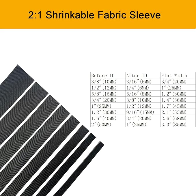 Heat Shrink Braided Sleeving 2:1 Shrinkable Fabric Cable Sheathing Wire Tubing Management Abrasion Protectors Flexibility 3/8" ID-16FT