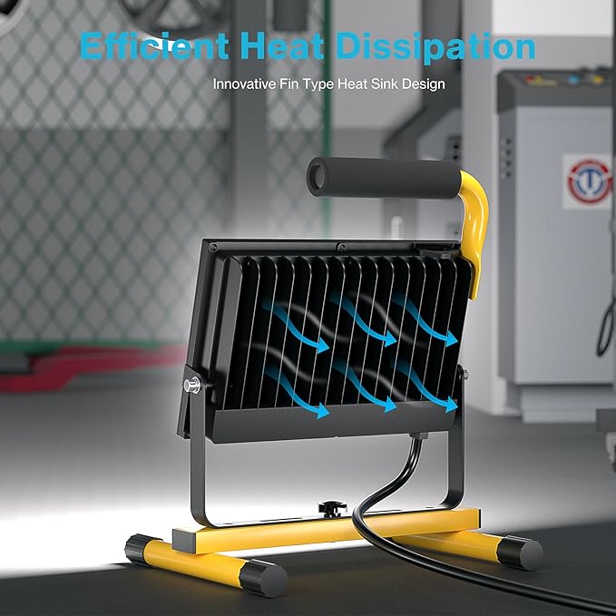 Olafus 60W LED Work Lights, 8400LM Portable Flood Light with Plug, 5000K Daylight, IP65 Waterproof Adjustable Job Site Lighting for Construction Site, Garage, Workshop, Jetty