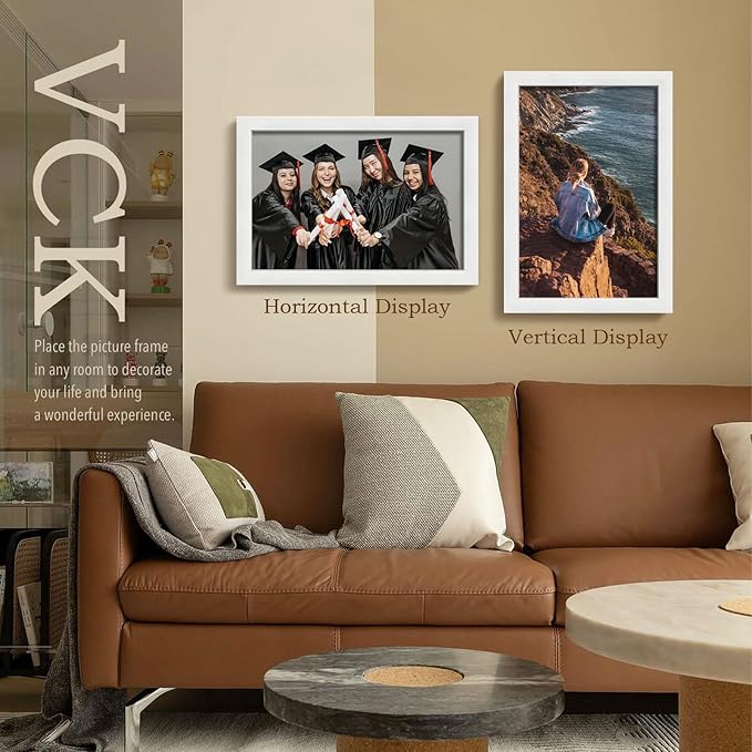 VCK Poster Frames 12x18 White Set of 5,Solid Wood Picture Frames for Wall Mounting Hanging Art and Puzzle Frame