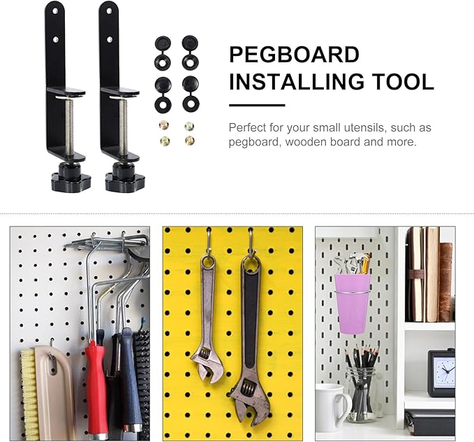 Metal Pegboard Hooks Set Strong Pegboard Bracket Clips Fine Workmanship, Organizing Tools Crafts, Black, Home Use