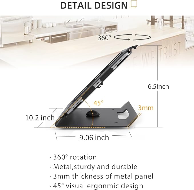Tablet Kiosk POS Stand Compatible 10.2” iPad 7 8 9 Generation with 360 Swivel Base