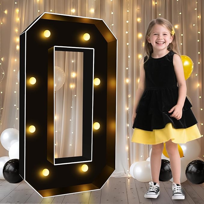 Pooqla 3 FT 4 FT Marquee Light Up Letters, Black Giant Letter Sign Marquee Letter Lights, Big Mosaic Letters Numbers for Balloons Birthday Party Anniversary Wedding Decorations, 3FT Letter O
