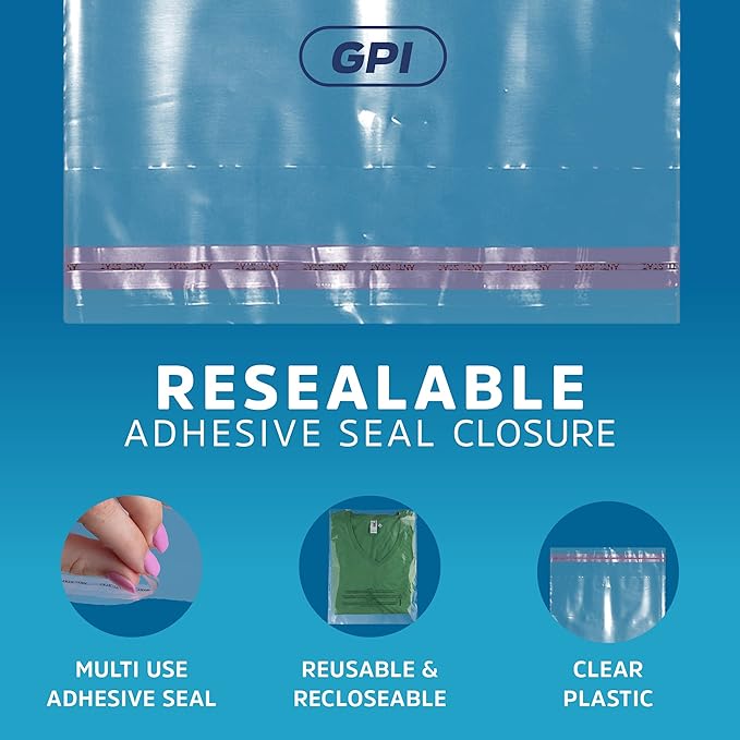 12" x 18" Self Seal Resealable Poly Bags - Case of 2000, Peel & Seal Reclosable Polybags with suffoaction Warning and Adhesive Strip for Packaging & Shipping Clothes, Shirts & More - GPI