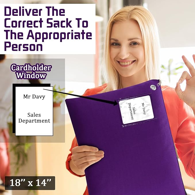 2 Pcs Interoffice Mailer Canvas Transit Sack Zipper Bag 18" x 14" Large Zipper Pouch with Grommet Interoffice Mail Bag (Purple)