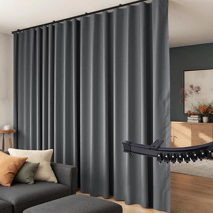 Room Divider Curtains Flexible Ceiling Tracks set Curtain track Ceiling Mount Blackout Curtain for Living Room Bedroom Ceiling Curtain Rod Privacy Dividers Panels W120 x H96 Grey Drape & Black rail