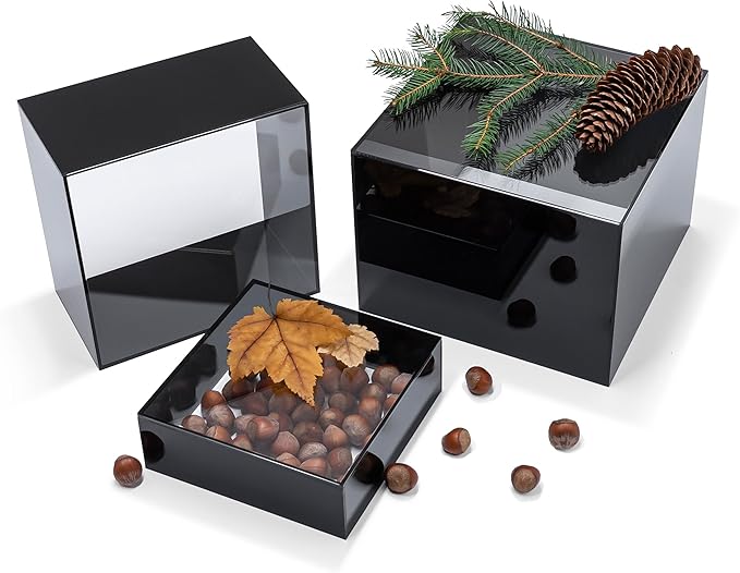 Red Co. Set of 3 Glossy Black / Clear Top Acrylic Cube Display Nesting Risers with Hollow Bottoms