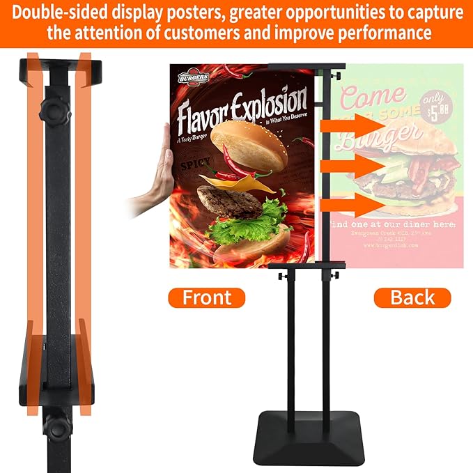 Poster Stand Heavy Duty - Double-Sided Pedestal Poster Stands for Display, Adjustable Metal Poster Board Stand Height Up to 80", Outdoor Floor Standing Sign Holder for Banner Foam, 1 Pack