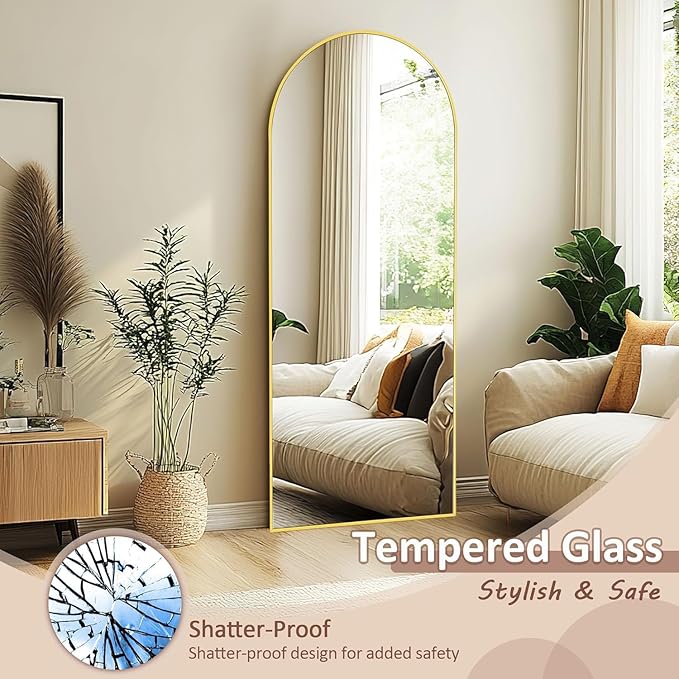 Full Length Mirror, 59" x 18" Arched Full Body Mirror Large Standing Floor Mirrors, Mirrors for Bedroom, Bathroom, Living Room Standing or Wall Leaning, Gold